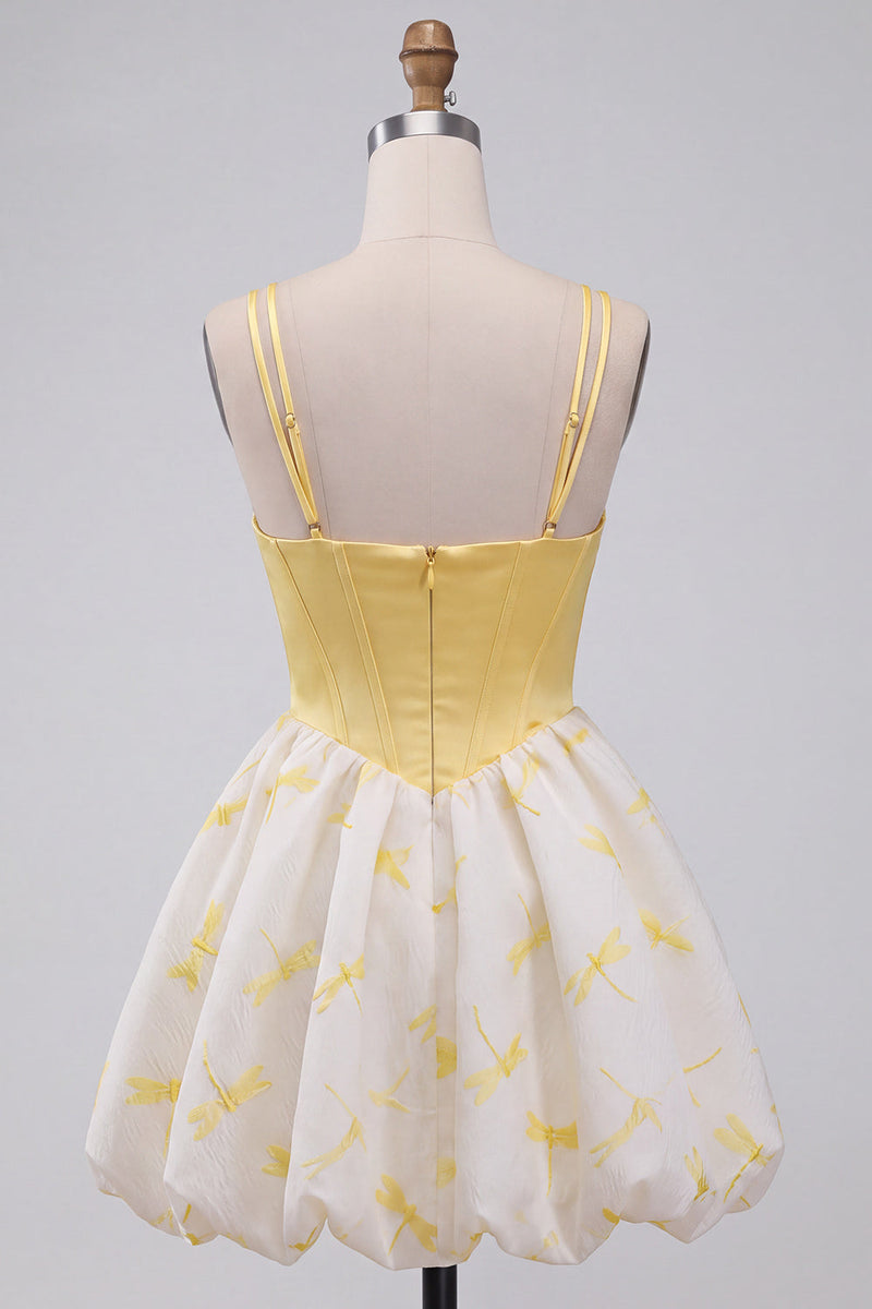 Laden Sie das Bild in den Galerie-Viewer, Gelbes A-Linie Korsett Sweetheart Bubble Saum Kurzes Abendkleid mit Strasssteinen