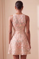 Laden Sie das Bild in den Galerie-Viewer, A-Linie Rundhals Besticktes Blumiges Kurzes Abendkleid mit Rüschen