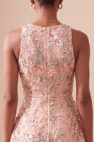 Laden Sie das Bild in den Galerie-Viewer, A-Linie Rundhals Besticktes Blumiges Kurzes Abendkleid mit Rüschen