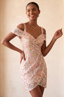 Laden Sie das Bild in den Galerie-Viewer, Blush Bodycon Kalte Schulter Floral Kurzes Abendkleid mit Stickerei