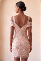 Laden Sie das Bild in den Galerie-Viewer, Blush Bodycon Kalte Schulter Floral Kurzes Abendkleid mit Stickerei