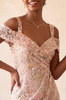 Laden Sie das Bild in den Galerie-Viewer, Blush Bodycon Kalte Schulter Floral Kurzes Abendkleid mit Stickerei