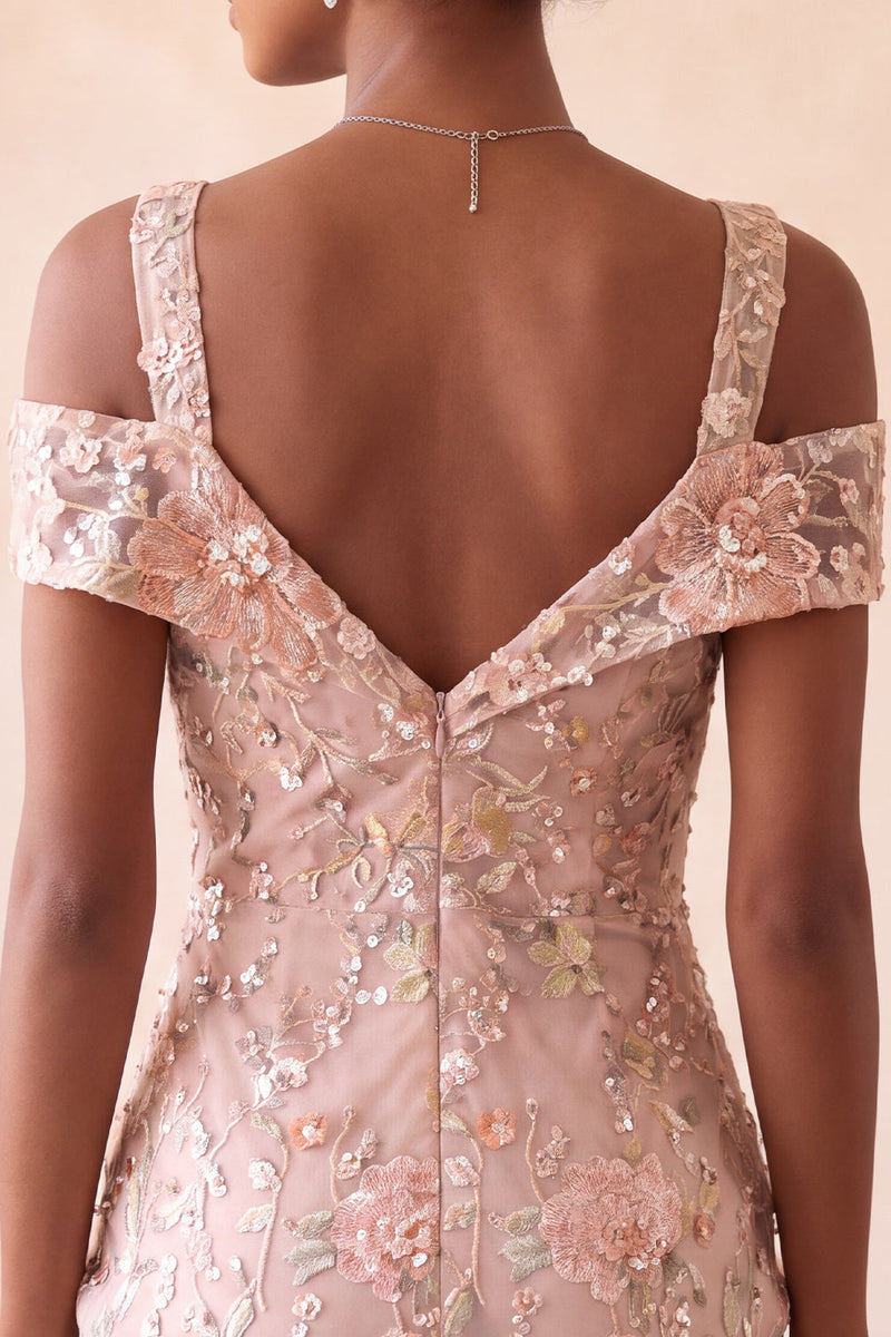 Laden Sie das Bild in den Galerie-Viewer, Blush Bodycon Kalte Schulter Floral Kurzes Abendkleid mit Stickerei