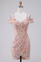 Laden Sie das Bild in den Galerie-Viewer, Blush Bodycon Kalte Schulter Floral Kurzes Abendkleid mit Stickerei