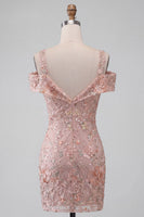 Laden Sie das Bild in den Galerie-Viewer, Blush Bodycon Kalte Schulter Floral Kurzes Abendkleid mit Stickerei
