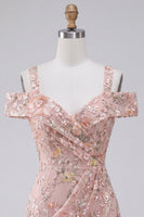 Laden Sie das Bild in den Galerie-Viewer, Blush Bodycon Kalte Schulter Floral Kurzes Abendkleid mit Stickerei
