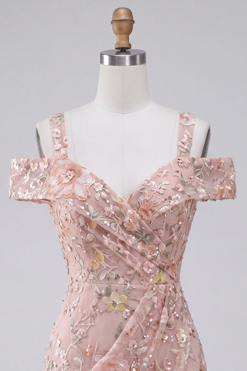 Laden Sie das Bild in den Galerie-Viewer, Blush Bodycon Kalte Schulter Floral Kurzes Abendkleid mit Stickerei