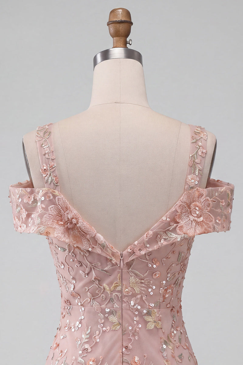 Laden Sie das Bild in den Galerie-Viewer, Blush Bodycon Kalte Schulter Floral Kurzes Abendkleid mit Stickerei