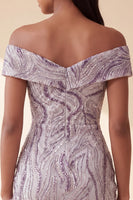 Laden Sie das Bild in den Galerie-Viewer, Glam Lila Bodycon Off-the-Shoulder Pailletten Kurzes Abendkleid