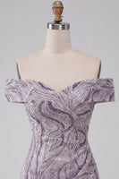 Laden Sie das Bild in den Galerie-Viewer, Glam Lila Bodycon Off-the-Shoulder Pailletten Kurzes Abendkleid