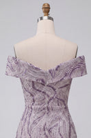 Laden Sie das Bild in den Galerie-Viewer, Glam Lila Bodycon Off-the-Shoulder Pailletten Kurzes Abendkleid