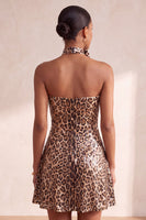 Laden Sie das Bild in den Galerie-Viewer, Glitzerndes Trägerloses Kurzes Abendkleid mit Paillettenmuster und Rosetten-Choker