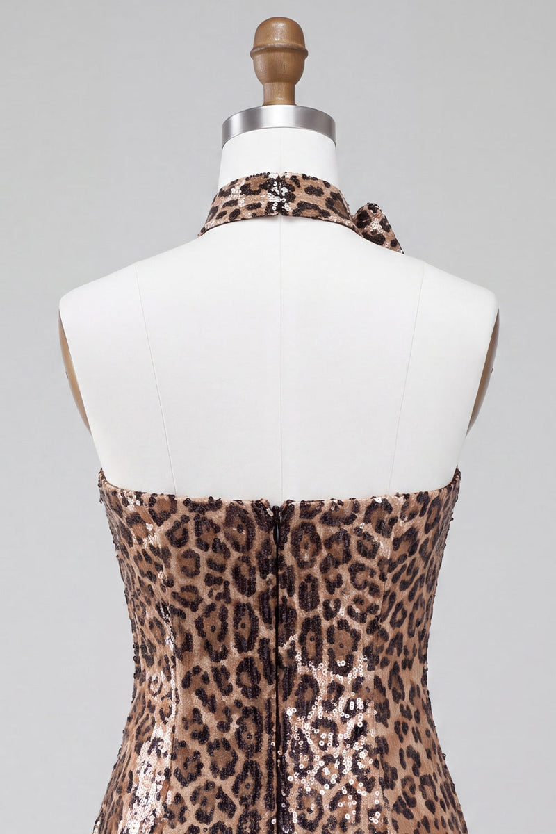 Laden Sie das Bild in den Galerie-Viewer, Glitzerndes Trägerloses Kurzes Abendkleid mit Paillettenmuster und Rosetten-Choker