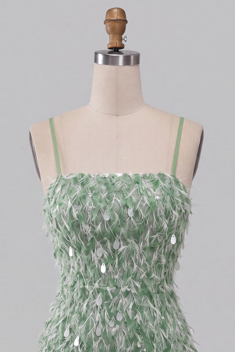 Laden Sie das Bild in den Galerie-Viewer, Grünes Bodycon Pailletten Fransen Kurzes Abendkleid und asymmetrischem Rüschensaum