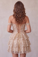 Laden Sie das Bild in den Galerie-Viewer, Champagner Korsett Stufen Kurzes Abendkleid mit Perlen
