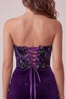 Laden Sie das Bild in den Galerie-Viewer, Pflaumen Korsett Trägerloser Samt Bodycon Gerafftes Kurzes Abendkleid