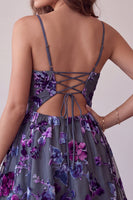 Laden Sie das Bild in den Galerie-Viewer, Pflaumen A-Linie Sweetheart Cut-out Florales Kurzes Abendkleid