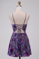 Laden Sie das Bild in den Galerie-Viewer, Pflaumen A-Linie Sweetheart Cut-out Florales Kurzes Abendkleid