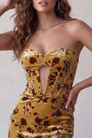 Laden Sie das Bild in den Galerie-Viewer, Ingwer-gelbes Korsett Bodycon Trägerloses Schlüsselloch Samt Kurzes Abendkleid