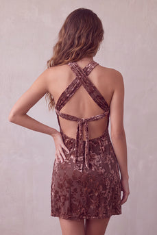 Khaki Bodycon Neckholder Burnout Samt Kurzes Cocktailkleid
