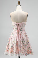 Laden Sie das Bild in den Galerie-Viewer, Blush Trägerlose A-Linie Pailletten Blumenstickerei Kurzes Abendkleid