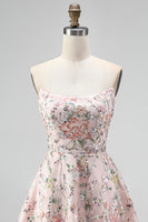 Laden Sie das Bild in den Galerie-Viewer, Blush Trägerlose A-Linie Pailletten Blumenstickerei Kurzes Abendkleid