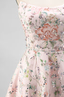 Laden Sie das Bild in den Galerie-Viewer, Blush Trägerlose A-Linie Pailletten Blumenstickerei Kurzes Abendkleid