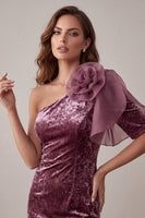 Laden Sie das Bild in den Galerie-Viewer, Vintage Mauve Samt Bodycon Cocktailkleid mit 3D-Blume