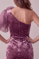 Laden Sie das Bild in den Galerie-Viewer, Vintage Mauve Samt Bodycon Cocktailkleid mit 3D-Blume