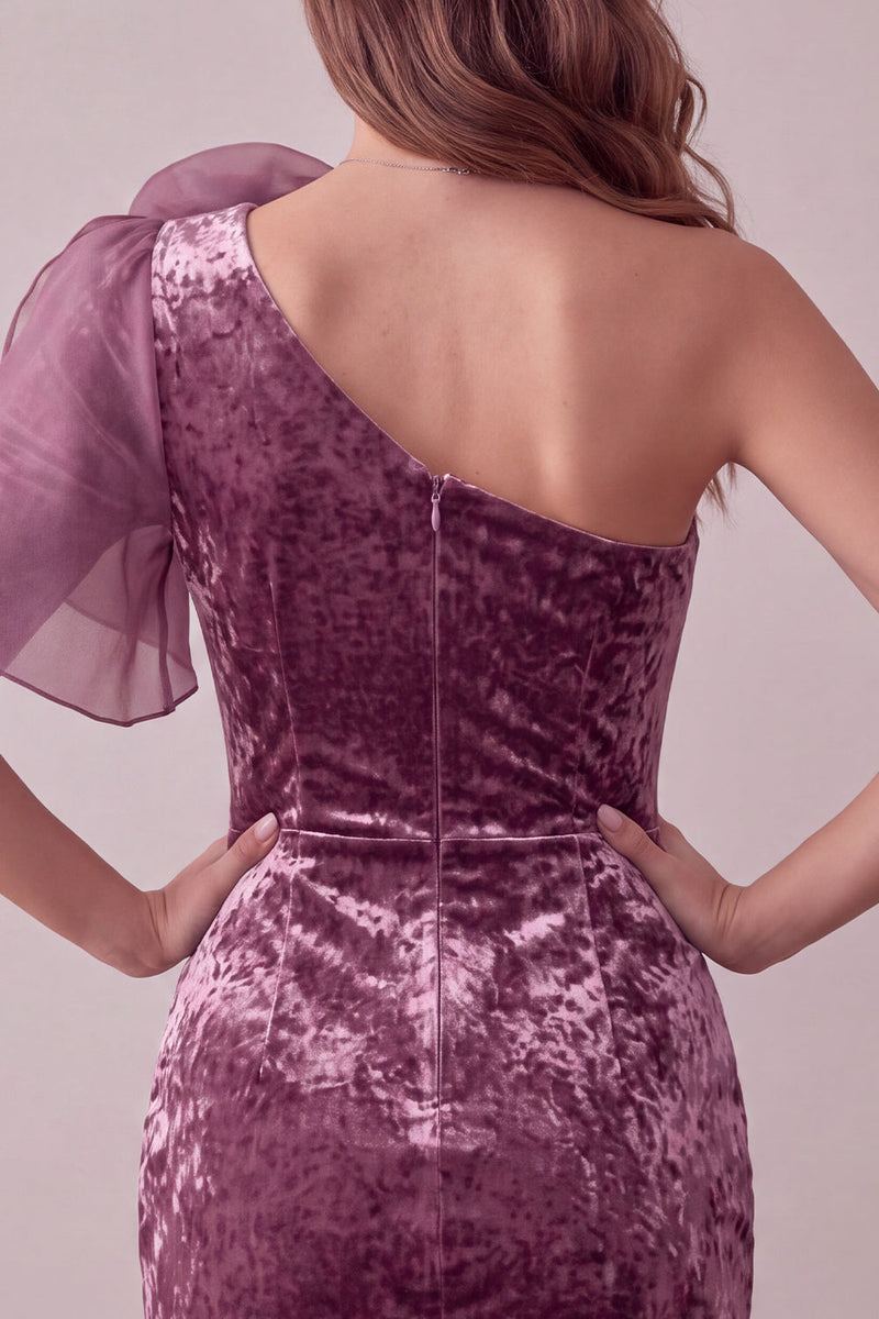 Laden Sie das Bild in den Galerie-Viewer, Vintage Mauve Samt Bodycon Cocktailkleid mit 3D-Blume