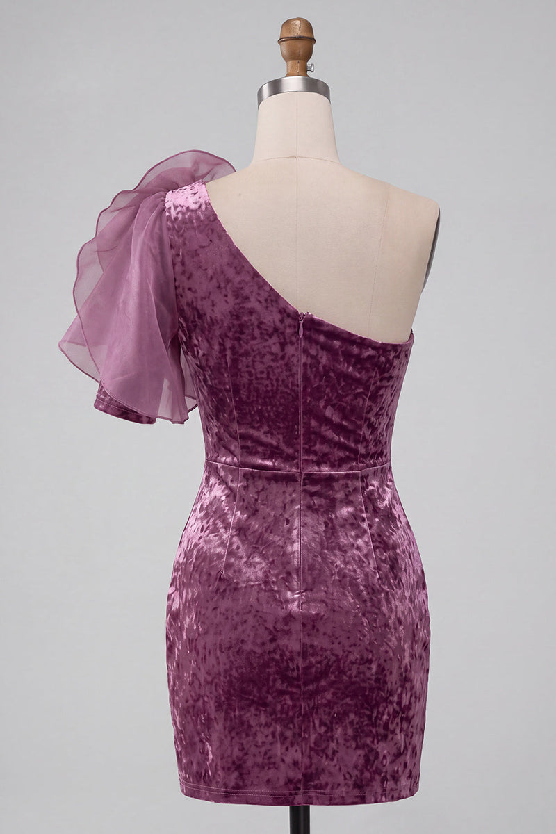 Laden Sie das Bild in den Galerie-Viewer, Vintage Mauve Samt Bodycon Cocktailkleid mit 3D-Blume