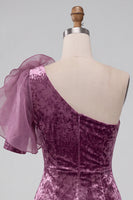 Laden Sie das Bild in den Galerie-Viewer, Vintage Mauve Samt Bodycon Cocktailkleid mit 3D-Blume