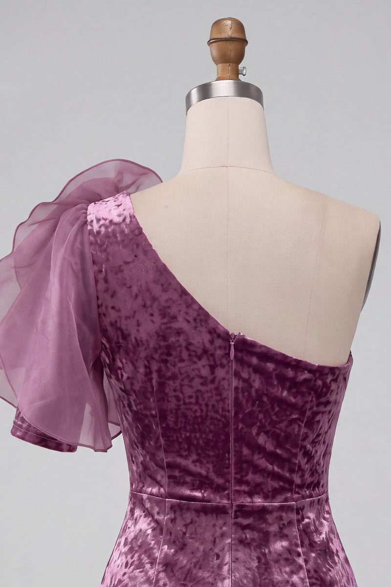 Laden Sie das Bild in den Galerie-Viewer, Vintage Mauve Samt Bodycon Cocktailkleid mit 3D-Blume