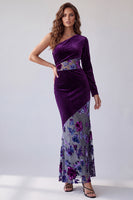 Laden Sie das Bild in den Galerie-Viewer, Pflaumensamt-Einschulter-Scheide Lange Abendkleid mit Blume