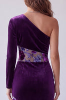Laden Sie das Bild in den Galerie-Viewer, Pflaumensamt-Einschulter-Scheide Lange Abendkleid mit Blume