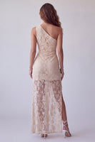 Laden Sie das Bild in den Galerie-Viewer, Elfenbeinfarbenes langes Abendkleid mit einer ein-Schulter-Scheide und seitlichem Schlitz