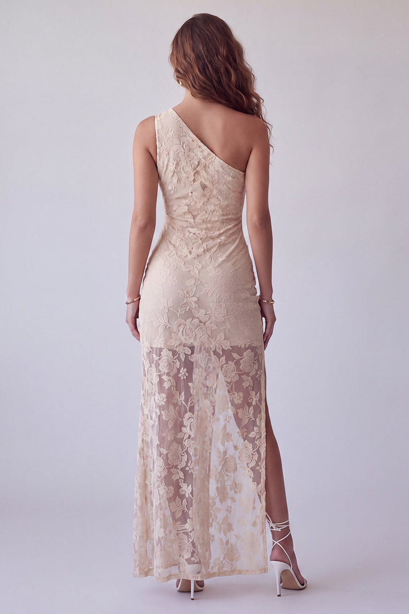 Laden Sie das Bild in den Galerie-Viewer, Elfenbeinfarbenes langes Abendkleid mit einer ein-Schulter-Scheide und seitlichem Schlitz