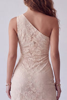 Laden Sie das Bild in den Galerie-Viewer, Elfenbeinfarbenes langes Abendkleid mit einer ein-Schulter-Scheide und seitlichem Schlitz