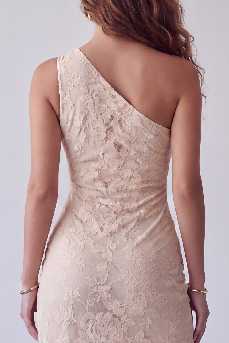 Laden Sie das Bild in den Galerie-Viewer, Elfenbeinfarbenes langes Abendkleid mit einer ein-Schulter-Scheide und seitlichem Schlitz
