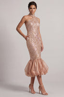 Laden Sie das Bild in den Galerie-Viewer, Blush Meerjungfrauen Taschen Bubble-Saum Midi Mutter der Braut Kleid mit Pailletten