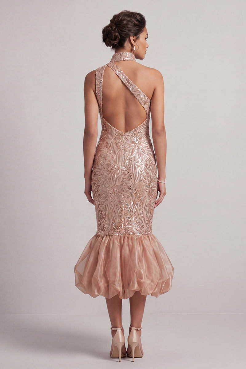 Laden Sie das Bild in den Galerie-Viewer, Blush Meerjungfrauen Taschen Bubble-Saum Midi Mutter der Braut Kleid mit Pailletten