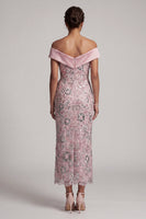 Laden Sie das Bild in den Galerie-Viewer, Hellrosa Schulter Scheide Pailletten Teelanges Mutter der Braut Kleid mit Drapierung