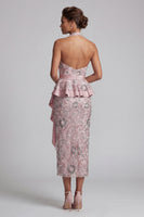 Laden Sie das Bild in den Galerie-Viewer, Hellrosa Scheiden Halter Midi Mutter der Braut Kleid mit Perlenbestickung