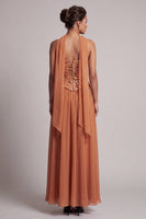 Laden Sie das Bild in den Galerie-Viewer, Bronzer Pailletten Chiffon Trägerloses Knöchellanges Mutter der Braut Kleid mit Drapierung