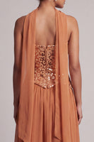 Laden Sie das Bild in den Galerie-Viewer, Bronzer Pailletten Chiffon Trägerloses Knöchellanges Mutter der Braut Kleid mit Drapierung