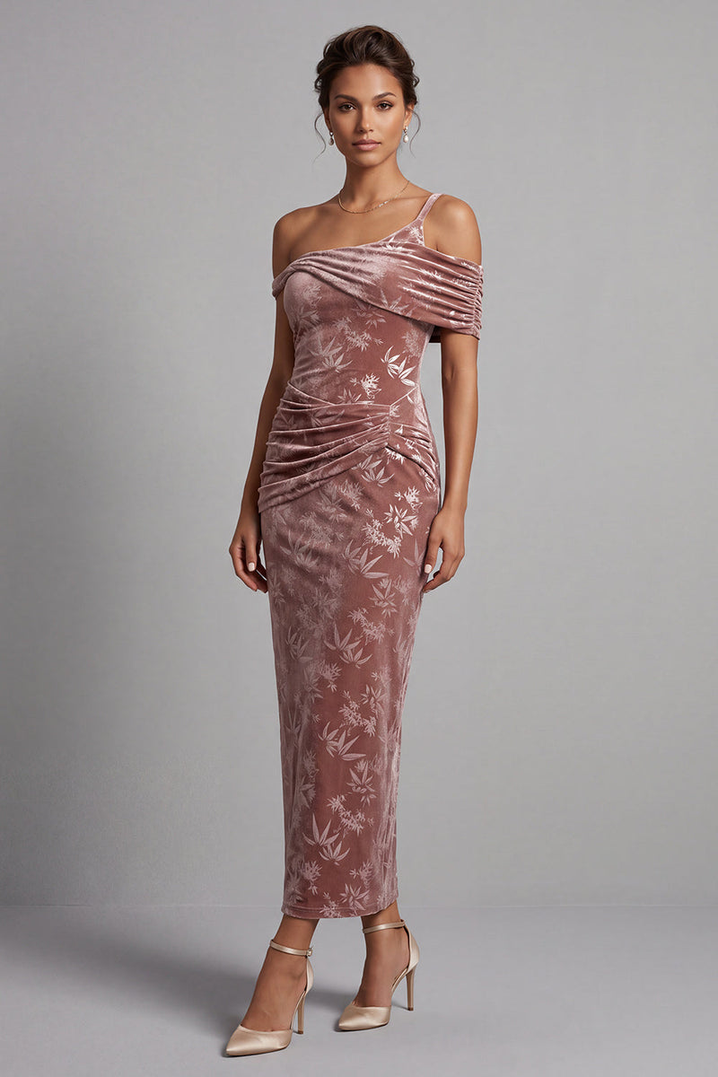 Laden Sie das Bild in den Galerie-Viewer, Desert Rose Samt Asymmetrisches Einschulteriges Gerafftes Shealth Mutter der Braut Kleid