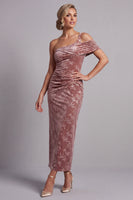 Laden Sie das Bild in den Galerie-Viewer, Desert Rose Samt Asymmetrisches Einschulteriges Gerafftes Shealth Mutter der Braut Kleid