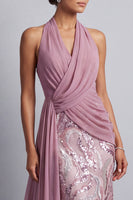 Laden Sie das Bild in den Galerie-Viewer, Wisteria Chiffon Neckholderhals Pailletten Gerafftes Meerjungfrauen Mutter der Braut Kleid mit Draping