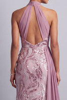 Laden Sie das Bild in den Galerie-Viewer, Wisteria Chiffon Neckholderhals Pailletten Gerafftes Meerjungfrauen Mutter der Braut Kleid mit Draping