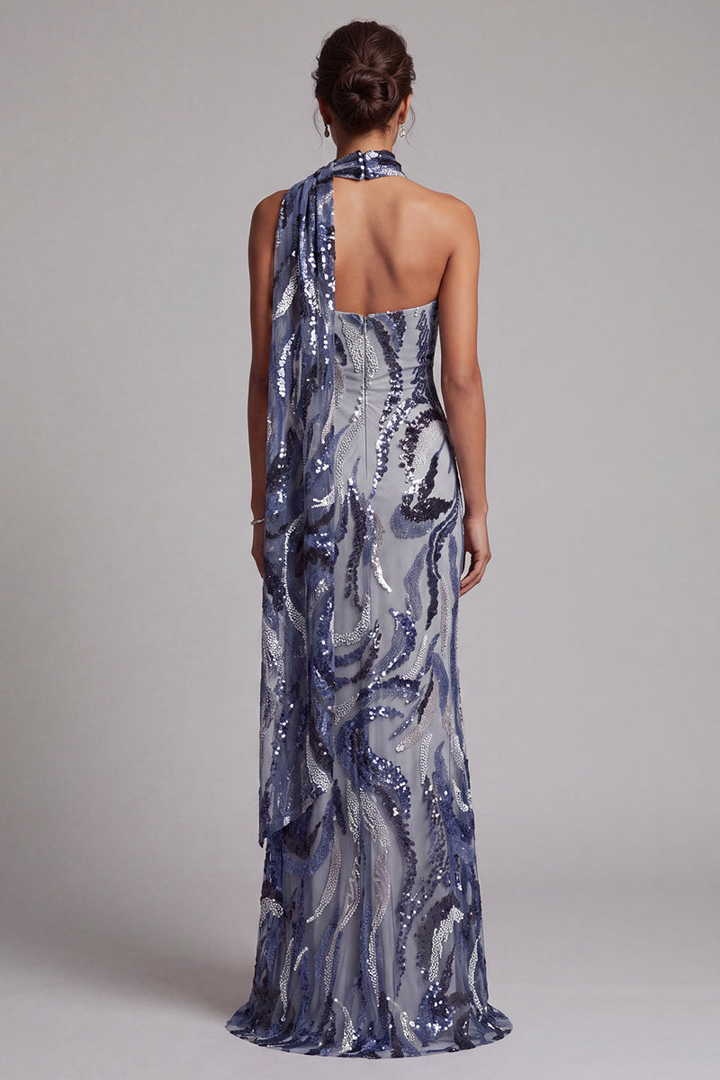 Laden Sie das Bild in den Galerie-Viewer, Marineblaues Pailletten Meerjungfrauen Langes Mutter der Braut Kleid mit Perlenbestickten